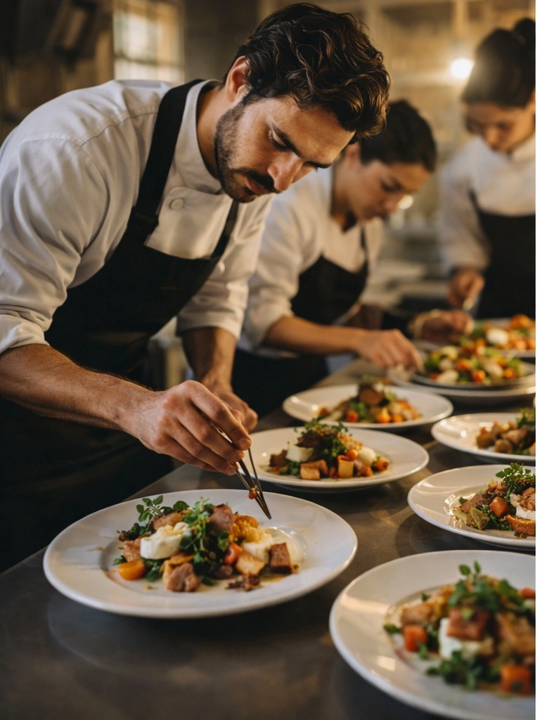 equipo profesional de catering en Cartagena preparando platos gourmet